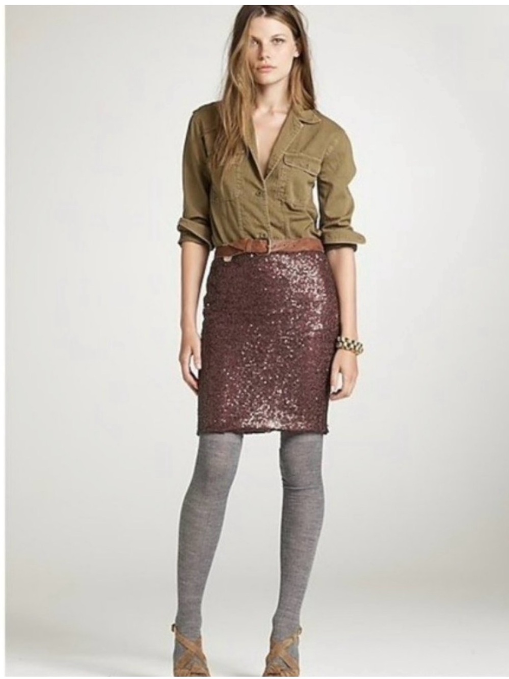 J CREW SILK SEQUIN PENCIL SKIRT 0